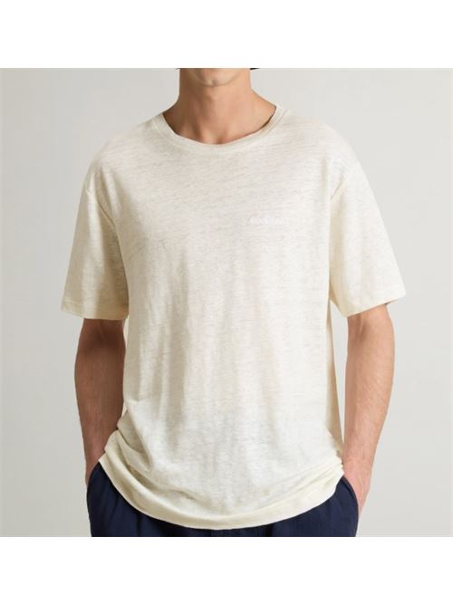 T-shirt in puro lino con logo ricamato WOOLRICH | CFWOTE0165MRUT4095.8887